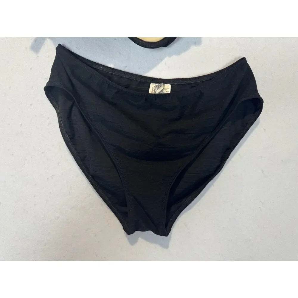 Vtg Athena Black Bikini Sz 12 Top Push Up‎ Top High Cut Bottoms